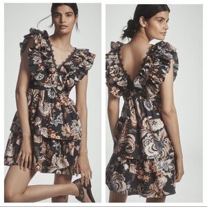 Anthropologie Sleeveless Ruffled A-Line Mini Dress MP Floral Tiered Cotton